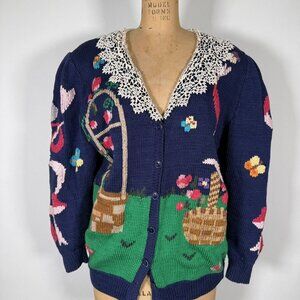 Vintage 1988 Berek Hand Knitted Pima Cotton Garden Sweater